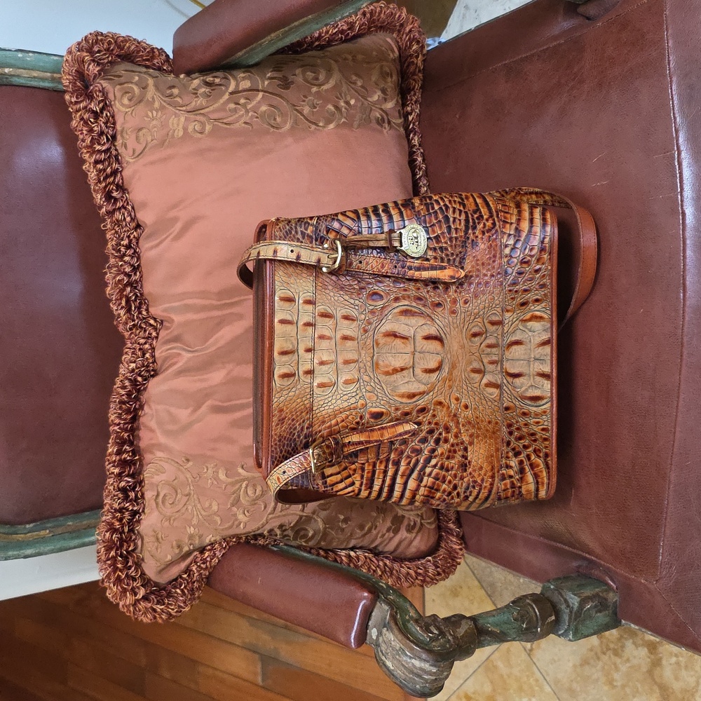Brahmin Brown Crocodile Embossed Crossbody Bag adjustable strap nice